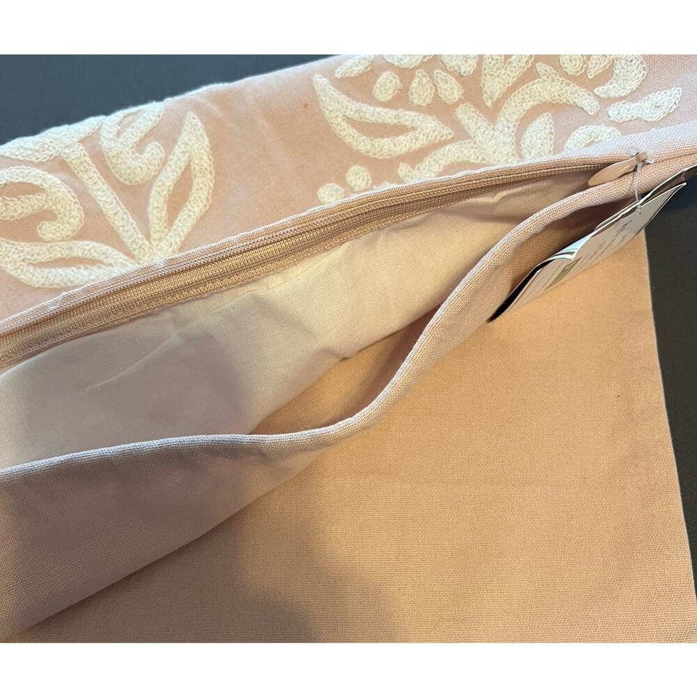 Pottery Barn Kyla Floral Embroidered Pillow Cover Pink White Square Cotton 18x18 - Picture 7 of 7